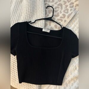 Aritzia Babaton Black Ribbed Square Neck Short Sleeve Tee